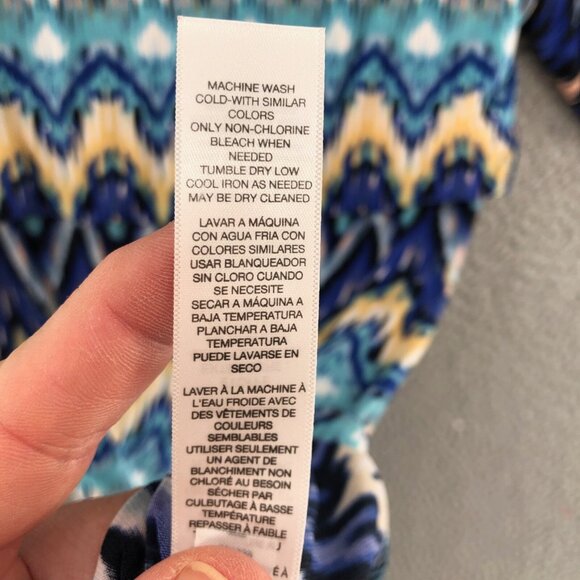 Chicos Dress Womens 0 US Small Blue Nouveau Ikat Knee Blouson 1/2 Cold Shoulder - Picture 7 of 11